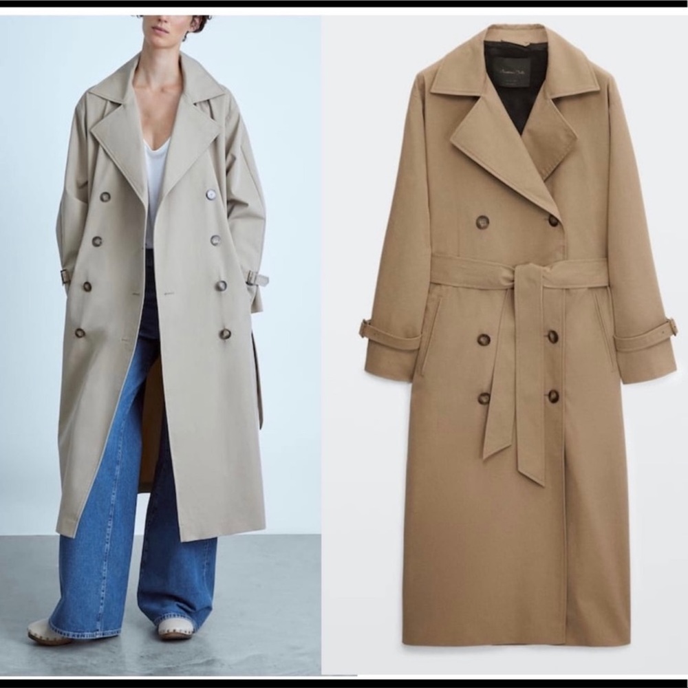 Massimo Dutti belted Double- Breasted trench coat in camel size XS